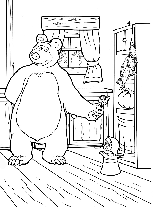 Halaman belajar mewarnai kartun anak - masha and the bear