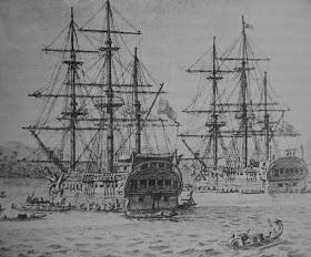 Malaspina's two frigates, drawn by Fernando Brambilla, one of a number of artists who accompanied the expedition
