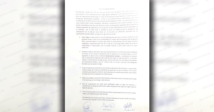 Desvío de fondos por más de 70 mil soles del PELA - DRE San Martín, no habría permitido pagar gastos de capacitación a docentes Desvío de fondos por más de 70 mil soles del PELA - DRE San Martín, no habría permitido pagar gastos de capacitación a docentes