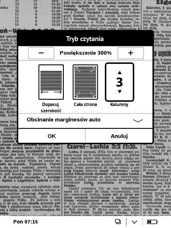 PocketBook Basic Touch 2 Save & Safe – wybieranie trybu kolumnowego