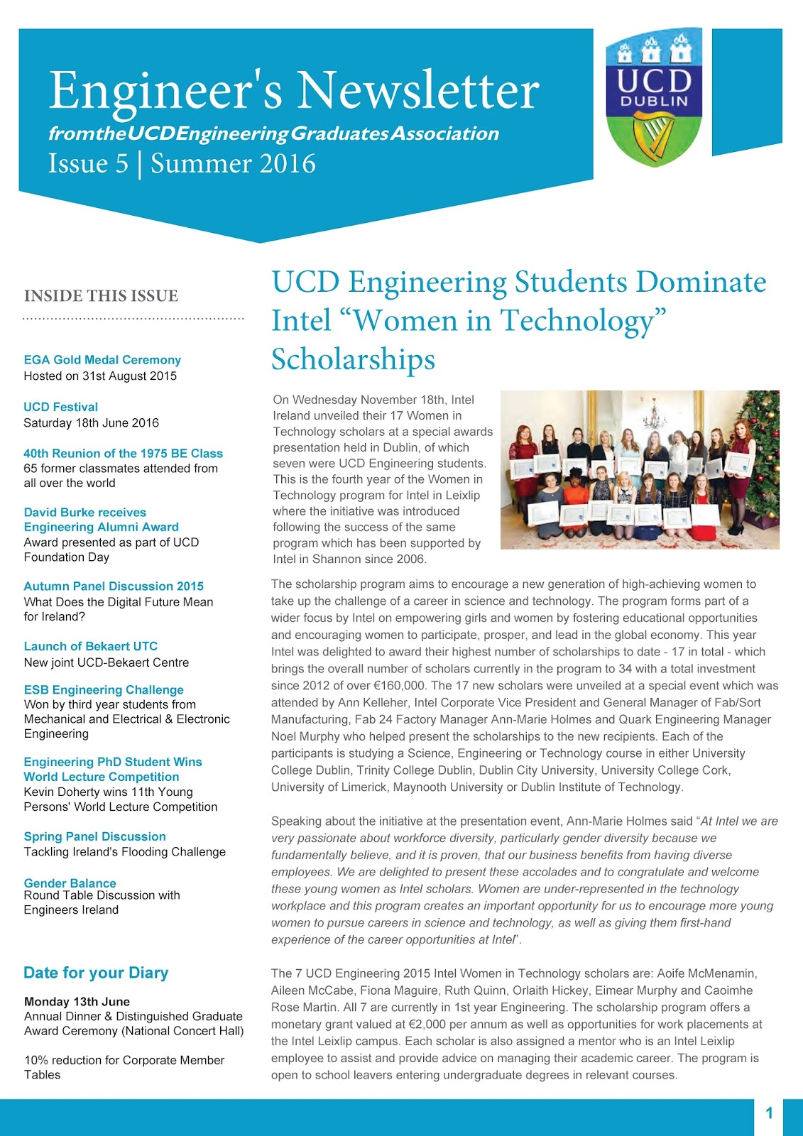 UCD Engineering Graduates Association Presidents's Blog Summer Edition