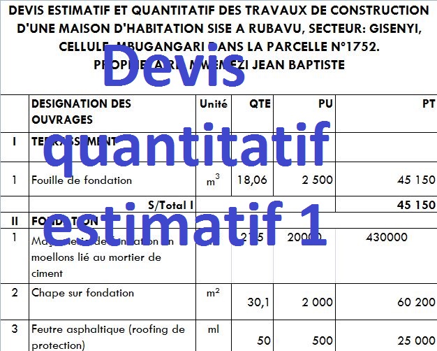 3 exemples de devis quantitatif estimatif bâtiment en excel  Cours