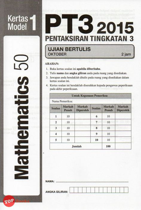 Jawapan Kertas Model Pra Pt3 Matematik Tingkatan 2  Wolupitulimoa
