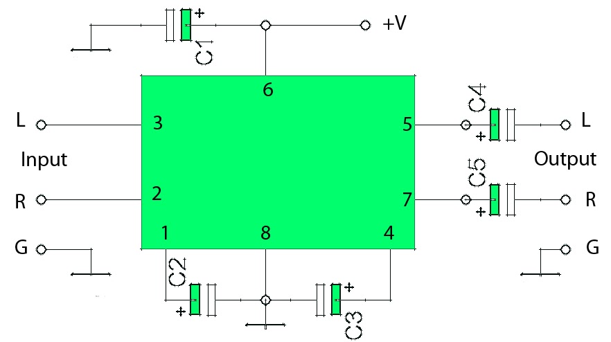 Low power stereo power amplifier schematic