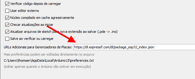 IDE Arduino - Preferências IDE Arduino - Preferências