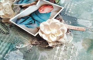 Scraps of Darkness scrapbook kits mixed media baby layout tutorial w/our July2017kit, by Jessica McFall. Blue Fern Studios Wanderlust.