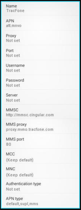 TracFone APN Settings android updated