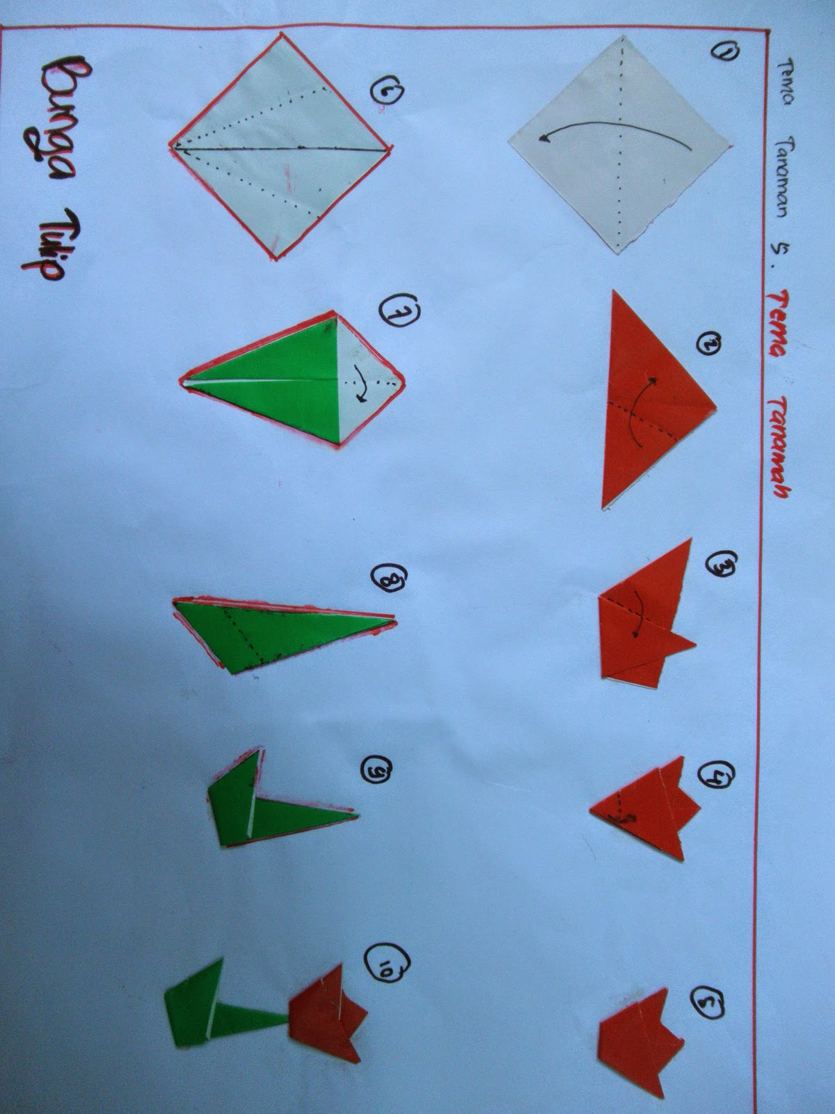 Contoh origami (melipat kertas) untuk PAUD berdasarkan tema