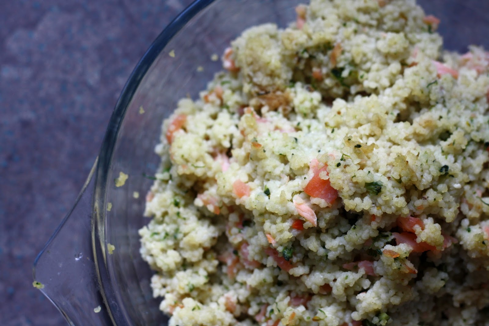 A Floral Sunset Broccolli + salmon couscous.