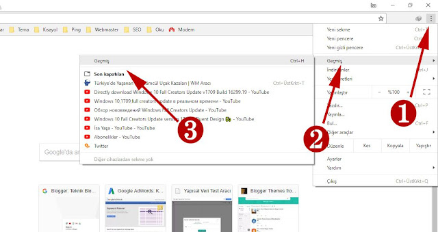 chrome geçmiş önbellek verileri