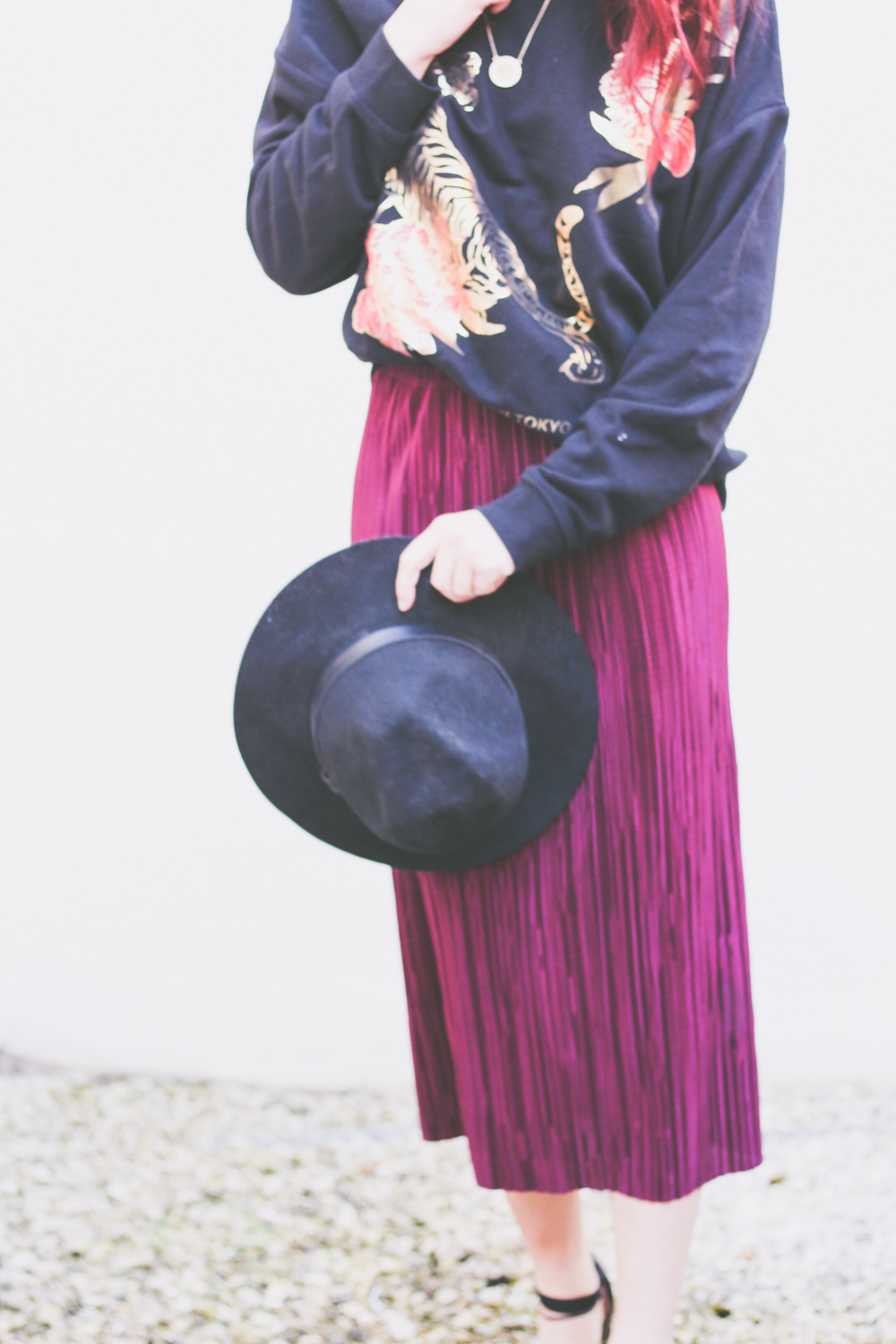 Maroon Pleated Metallic Midi Skirt | www.hannahemilylane.com
