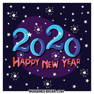 happy new year 2020 tarjeta en colores con estrellas