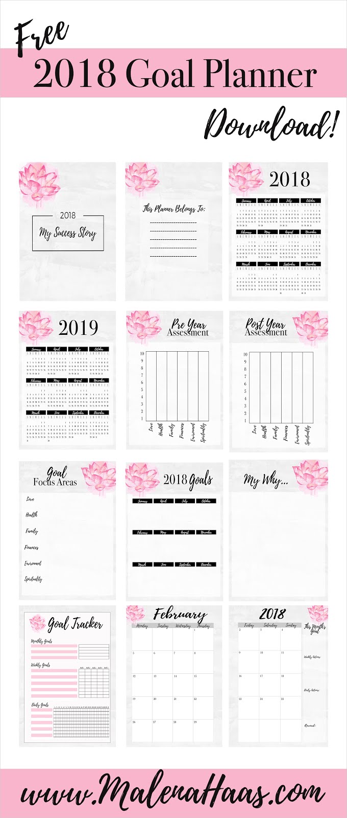  Ultimate 2018 Goal Planning Inserts For Planner Download in Pink and Grey