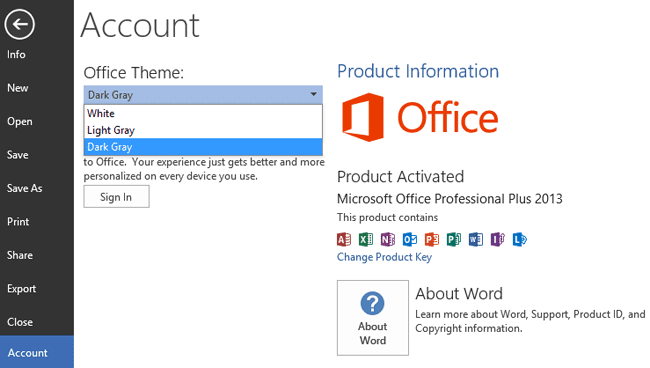 Changing Office 2013 Theme
