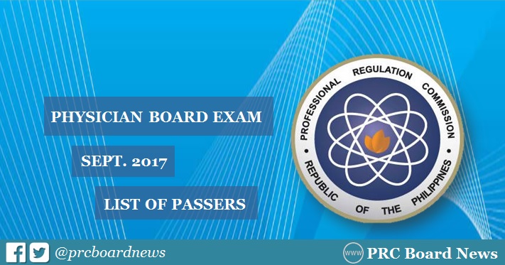OFFICIAL RESULTS: September 2017 Physician board exam list of passers