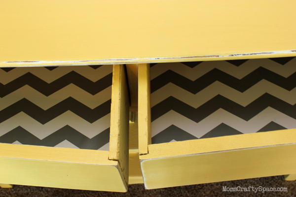 vintage dresser made over with chevron pattern inside drawers 