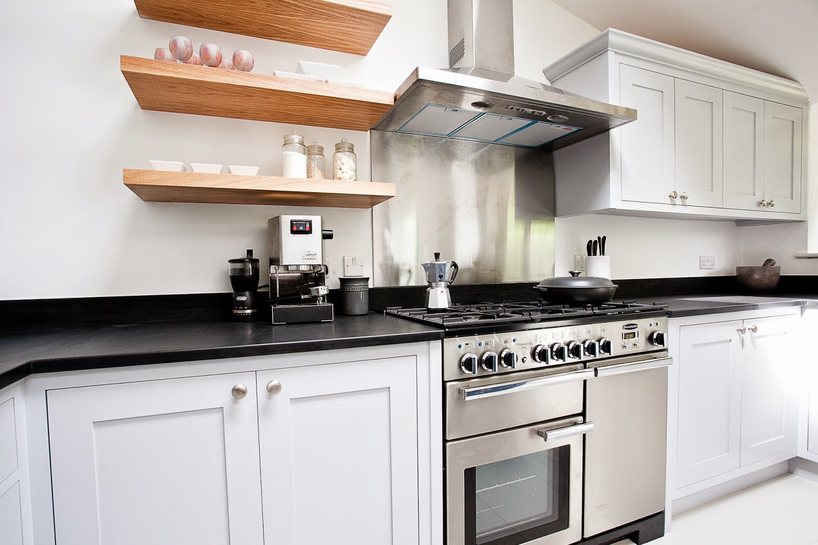 Maple & Gray Blue & Grey Kitchen