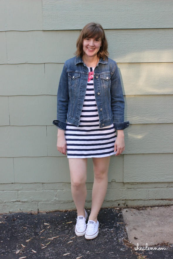 Jean Jacket with Striped Dress | www.shealennon.com