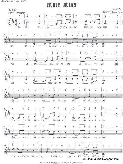 Notasi Lagu Bubuy Bulan Notasi Lagu Bubuy Bulan