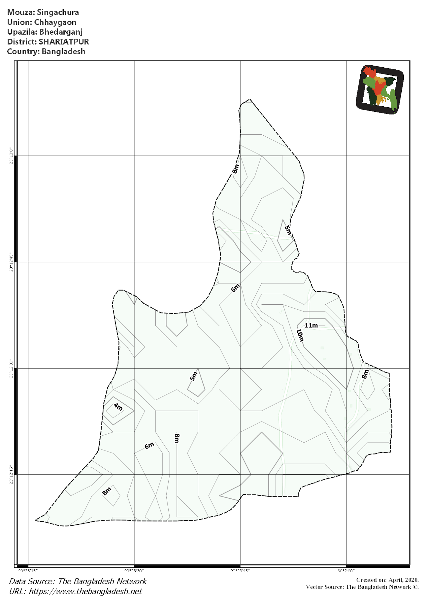 Map of Singachura Mouza of Bhedarganj Upazila, SHARIATPUR, Bangladesh.