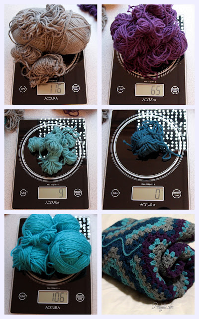 weighing remaining yarn to determine yarn usage