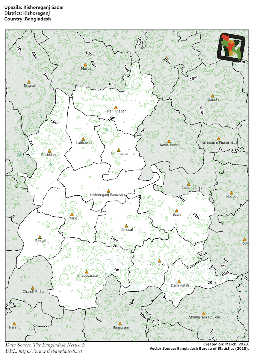 Kishoreganj Sadar Upazila Elevation Map Kishoreganj District Bangladesh