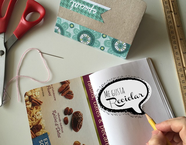 Reciclar cajas de cereal: libreta de notas | http://bizcochosysancochos.blogspot.com/