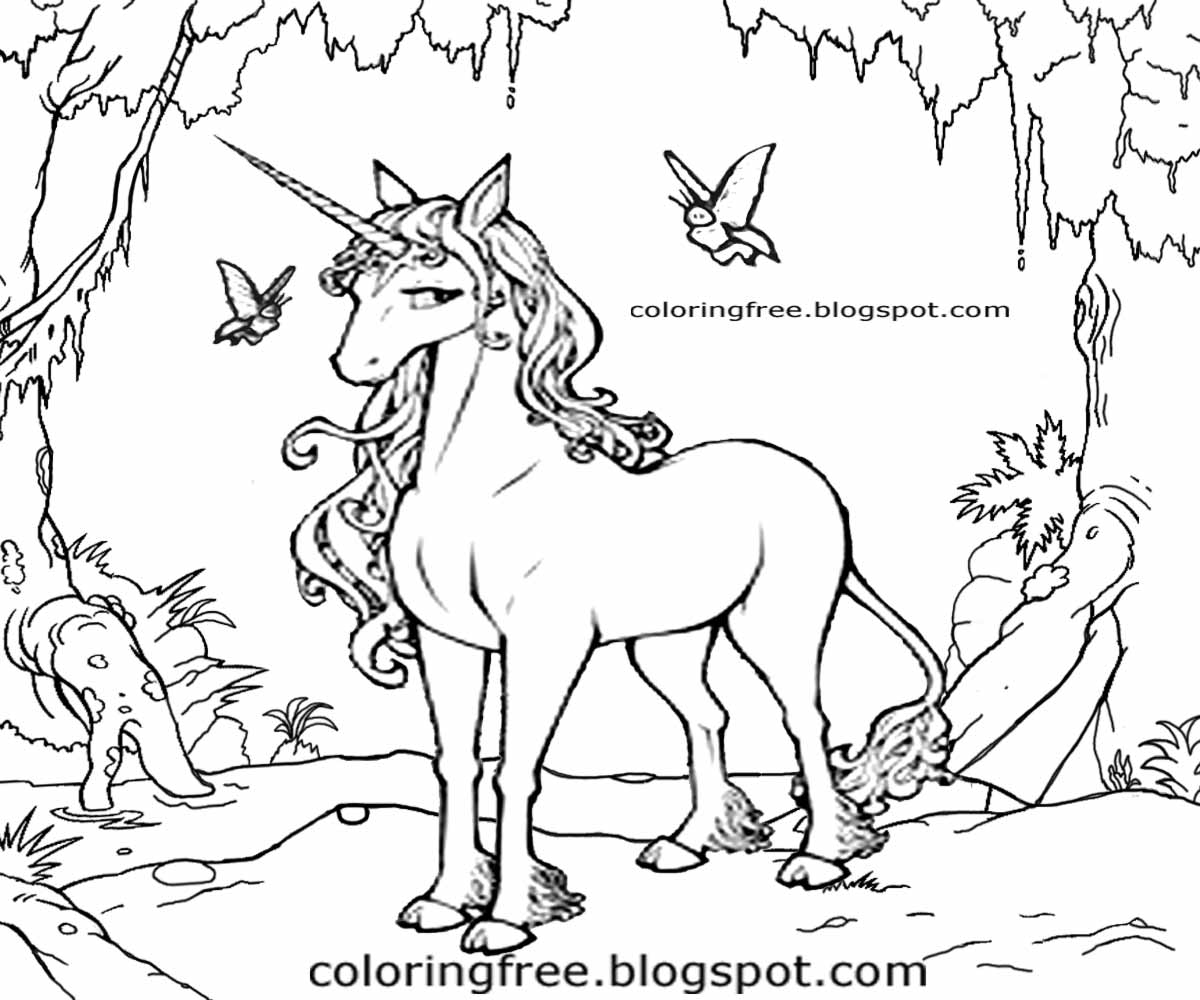 Printable Unicorn Drawing Mythical Coloring Book Pictures ...