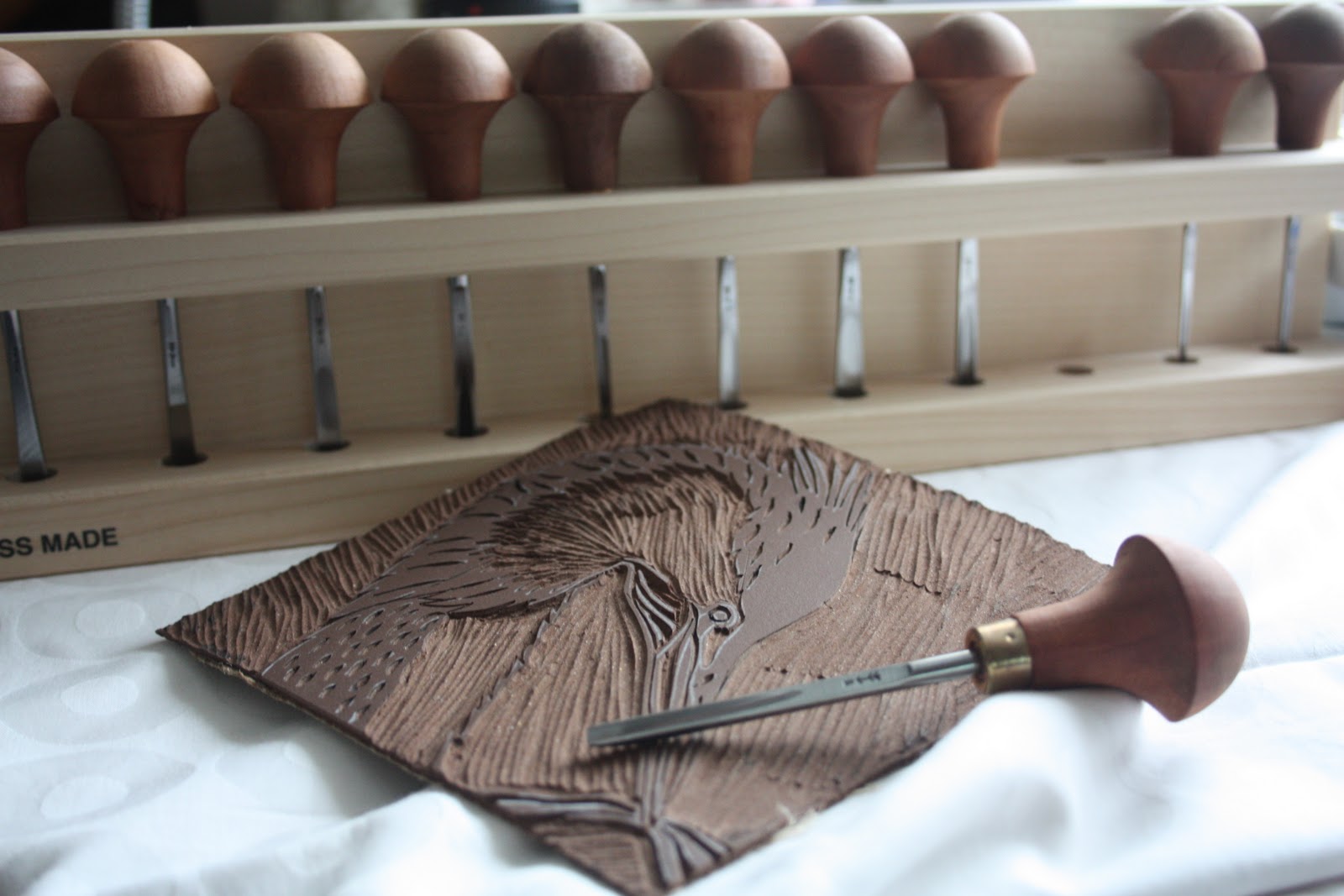 The Natural Year Heron linocut No.2