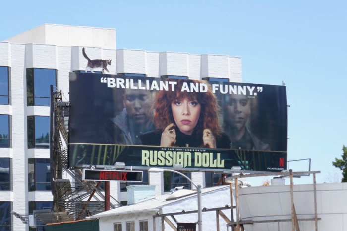 Russian Doll Emmy FYC cat extension billboard Sunset Strip Russian Doll Emmy FYC cat extension billboard