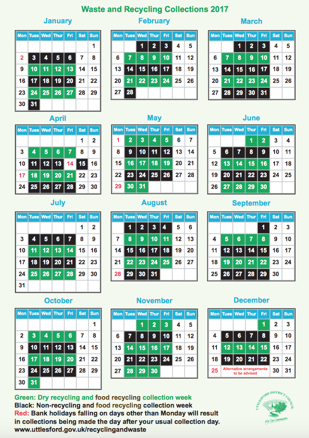 WIMBISH HIVE Waste and Recycling Collection Calendar 2017
