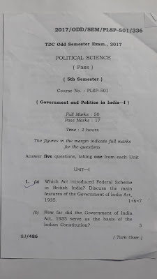 Political Science 5th Semester Previous Year Question Paper 2017 Assam University Silchar
