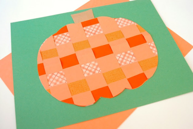 Halloween craft for kids, fine motor paper weaving jack-o-lantern