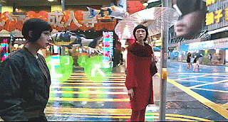 Gif from the live-action Ghost in the Shell film showing the major on the way to meeting Lia.