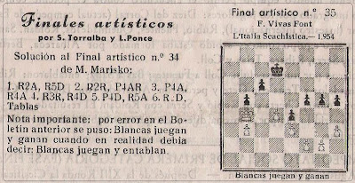 Final publicado por Torralba y Ponce en el Boletín del Club Ajedrez Barcelona