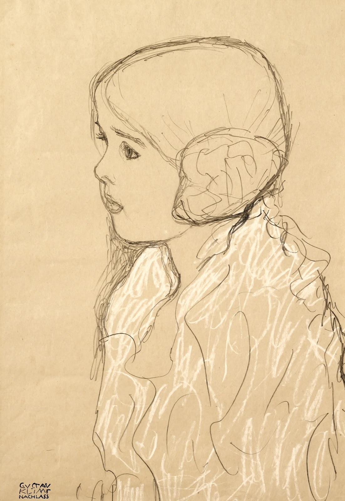 Gustav Klimt busto di una ragazza di profilo