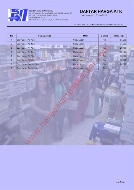 Price List Grosir Stationery Kantor tahun 2016 kertas Fotocopy Merk Copy Laser