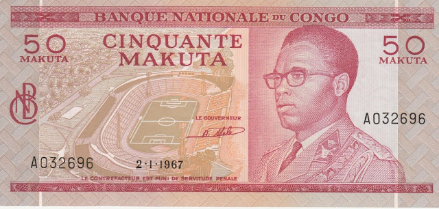 Congo 50 Makuta banknote 1967 President Mobutu Sese Seko