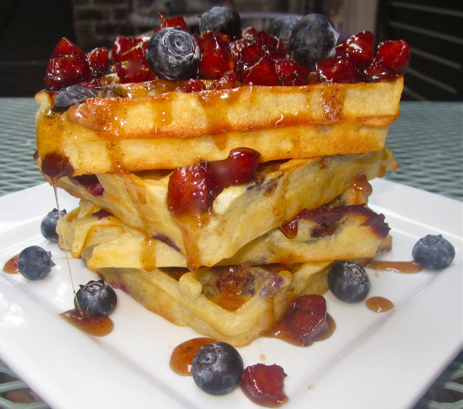 Haute + Heirloom BlueberryButtermilk Waffles with Andouille Sausage