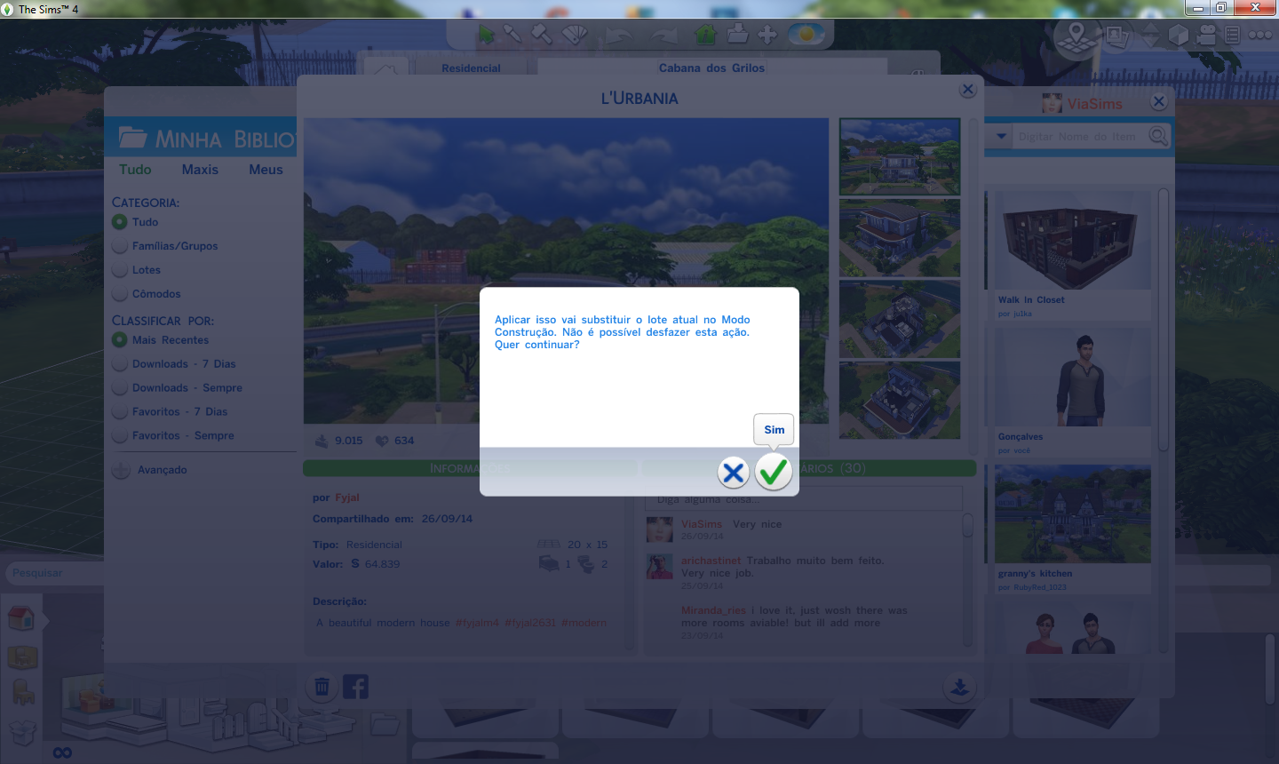 Remover e instalar lotes da biblioteca no The Sims 4 - Via Sims