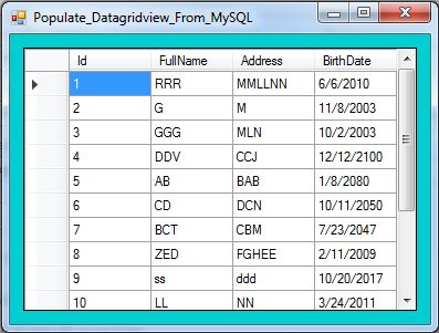 Vb net таблица