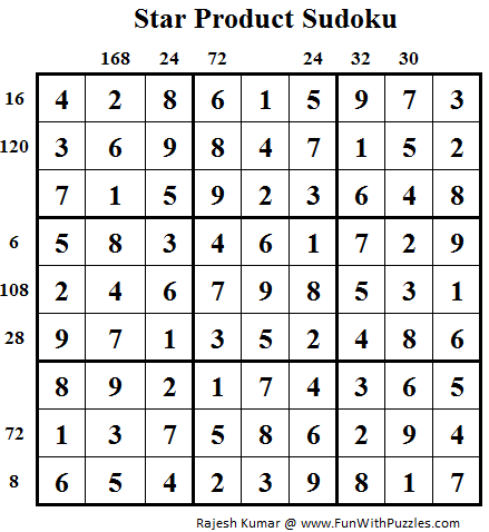 Star Product Sudoku (Daily Sudoku League #89) Solution