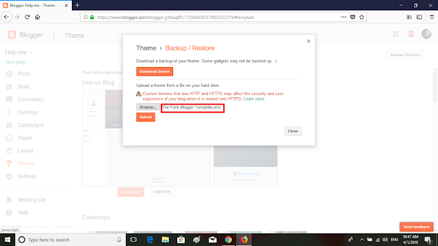 how to upload theme on blogger