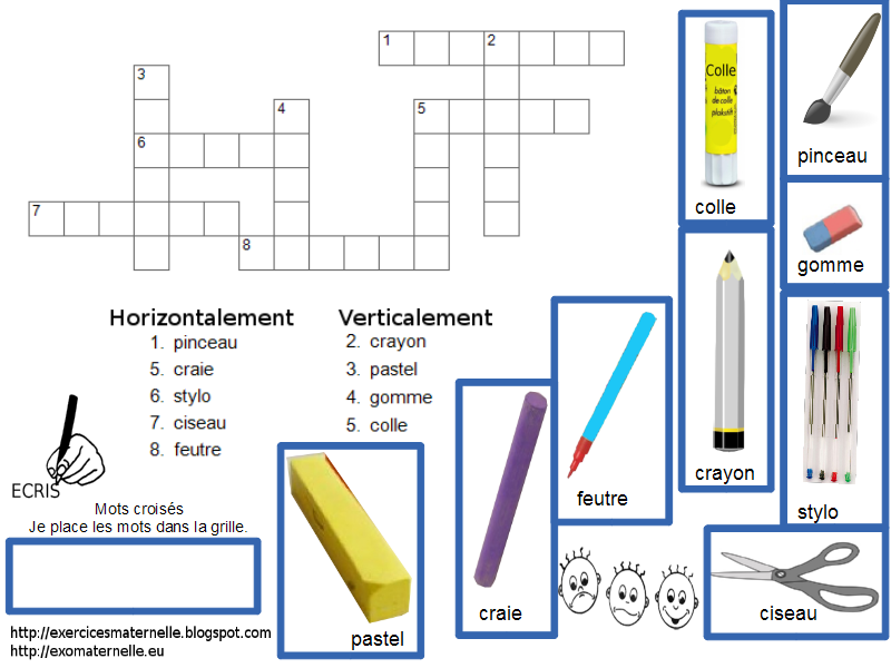 Maternelle: Jeux de mots avec des fournitures scolaires