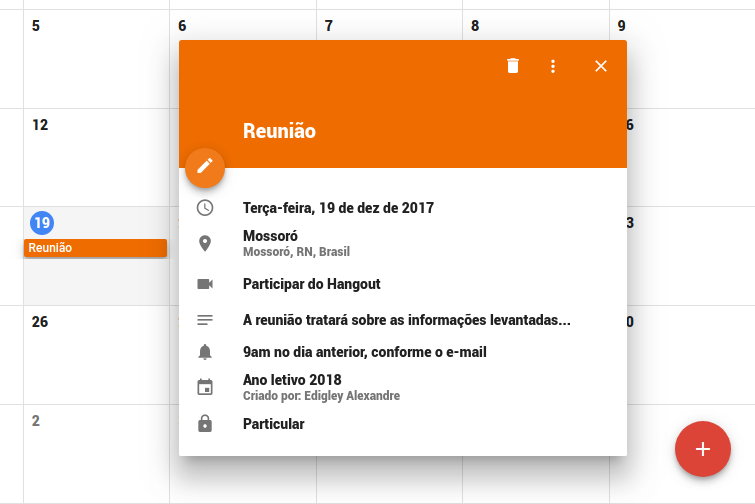 Exemplo de evento Exemplo de evento