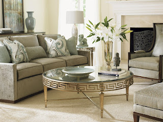 baers Tower Place Contemporary Deerfield Round Cocktail Table with Greek Motif