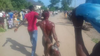 2 Photos: Cable thief beaten to pulp and paraded naked in Mbaitolu, Imo State