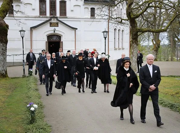 Queen Silvia, Crown Princess Victoria, Princess Benedikte, Princess Sofia and Princess Martha Louise attended the funeral of Baron Niclas Silfverschiöl at Erska Church