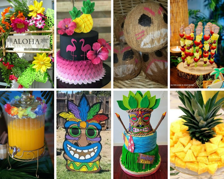 ideas tutoriales paso a paso decoración fiesta hawaiana de verano hibiscus hojas tropicales palmeras tiki 