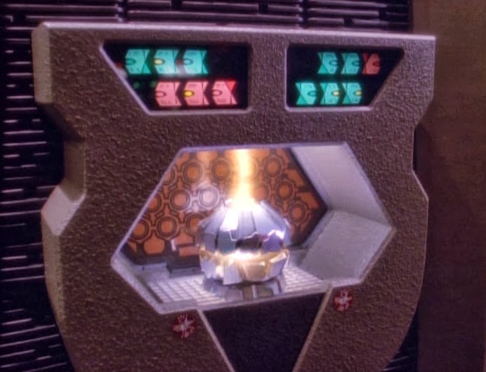 A replicated phaser in the Ops of Deep Space Nine, being fed power and firing indiscriminately at the crew because of an old anti-riot program.